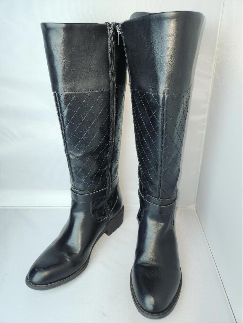 St. John's Bay SJB Delwood Deer Riding Boots Black Quilted Leather Side Zipper